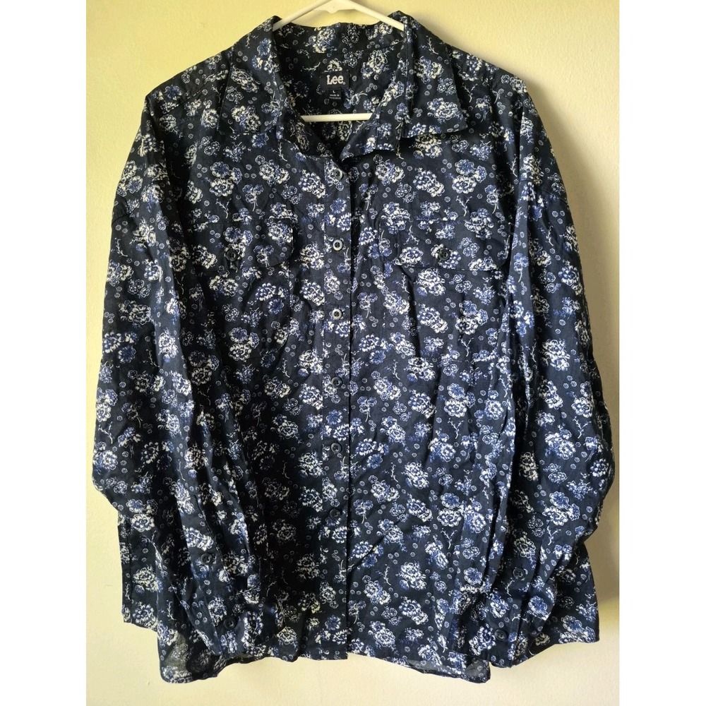 Lee Women's Frontier Relaxed Fit Long Sleeve Shirt Blue Floral Print Size L